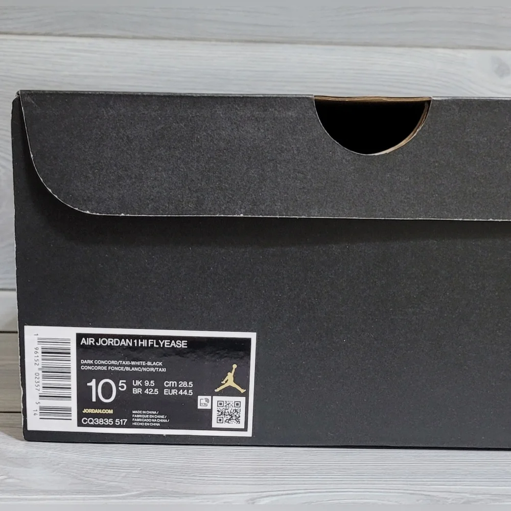 Jordan 1 High FlyEase - Size M 10.5 - Dark Concord/White/Black/Taxi π π π π - Picture 7 of 14